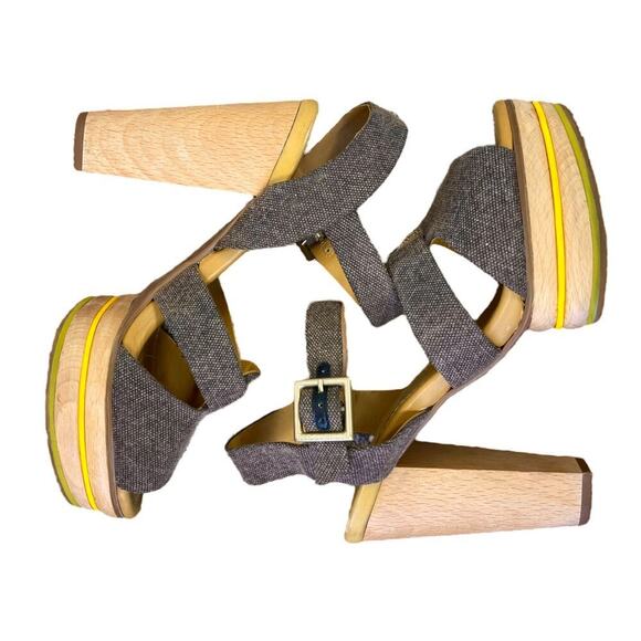 See by Chloe Canvas Slingback Sandals Wooden Platform Heel EUR 40 US 10 Summer - Picture 11 of 16